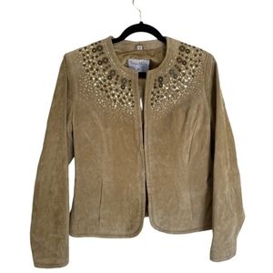 Pamela McCoy Tan Suede Jacket with Gold Stud Embellishments